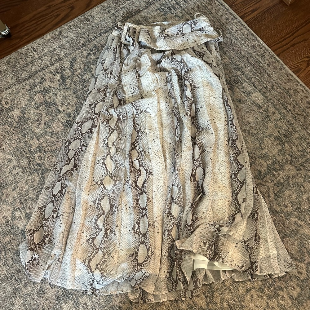 Fate Snake-Print A-Line Midi Skirt in Beige and Brown